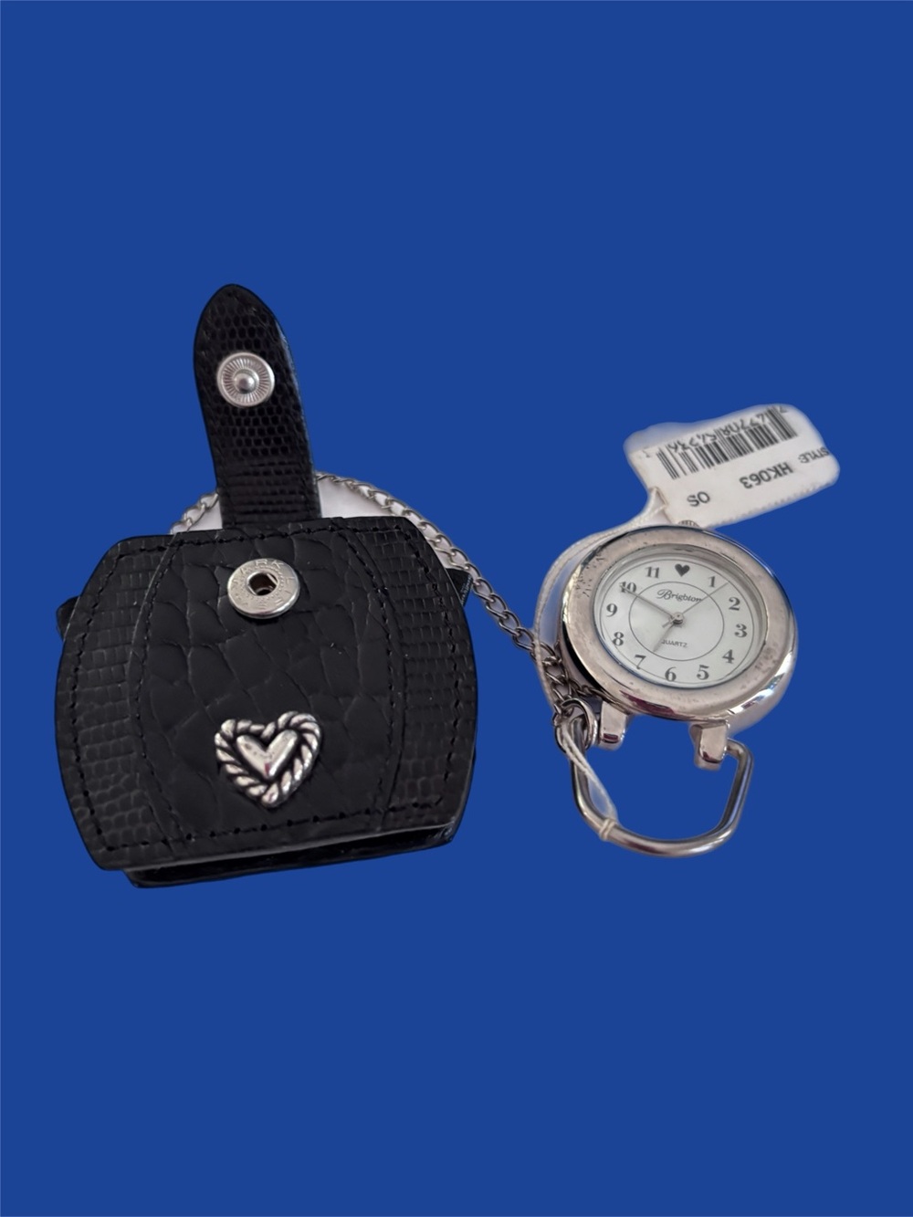 Brighton Black Croc-Texture Key Pouch with Silver Heart Watch Key Fob/Purse Fob